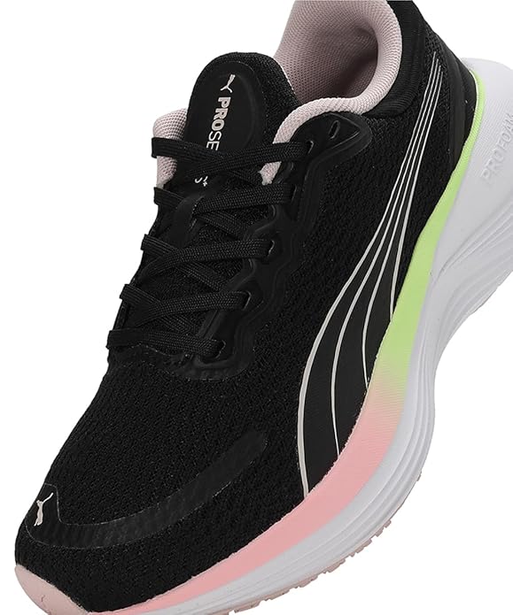 Puma Womens Scend Pro Black-Frosty Pink-Speed Green-White Running Shoe - UK-5