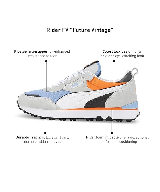 Puma Unisex-Adult Rider FV Future Vintage Ash Gray-Blissful Blue Sneaker - 9 UK (38767228)