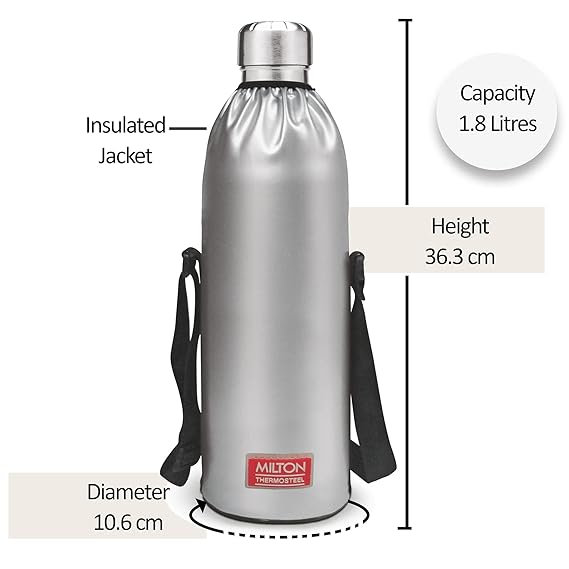 MILTON DUO DLX 1800 THERMOSTEELWATER BOTTLE 1.8 LITRE 24 HR HOT AND COLD I LEAK PROOF LID ISI
