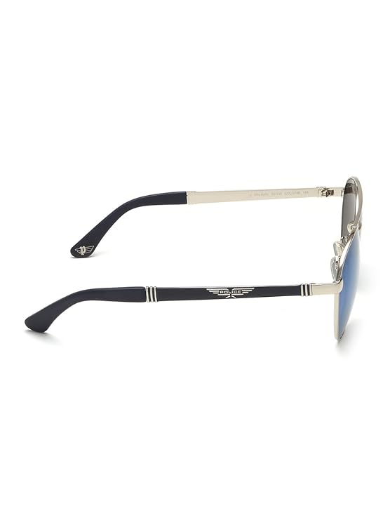 Police sunglasses| 100% UV protected | Gradient | Full Rim | Round | Men | Large | Shiny Silver Alloy Metal Frame | Blue Mirror (SPL891)