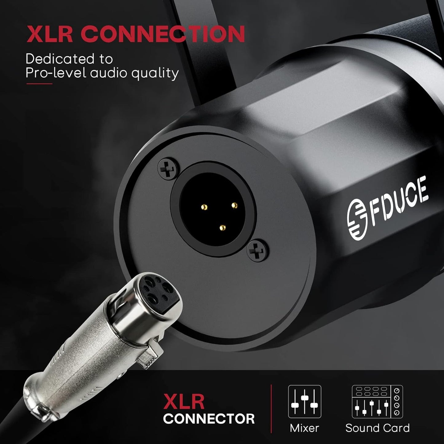 FDUCE SL40X XLR Dynamic Microphone for Vocal Recording, Podcasting, Gaming, Live Streaming & Broadcasting, All Metal Cardioid Mic, Voice-Isolating Technology -Black