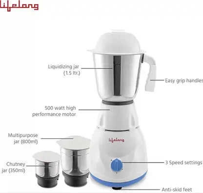 LIFELONG POWER PRO - LLMG20 500 W MIXER GRINDER (3 JARS BLUE)