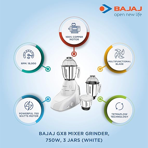 BAJAJ GX8 750W MIXER GRINDER WHITE