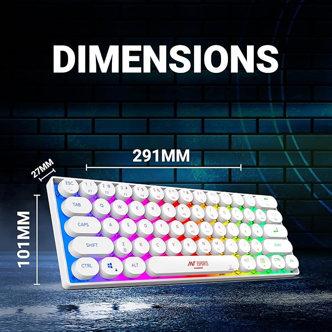 Ant Esports MK1500 Retro Style Mini 60% Pro RGB Wireless Gaming Keyboard with Membrane Switches for PC/Mobile/Tablets/Laptop/TV's- White.