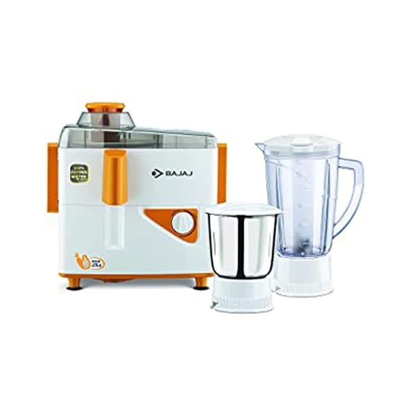 Bajaj Neo JX4 450W Juicer Mixer Grinder with 2 Jars (White/Orange)