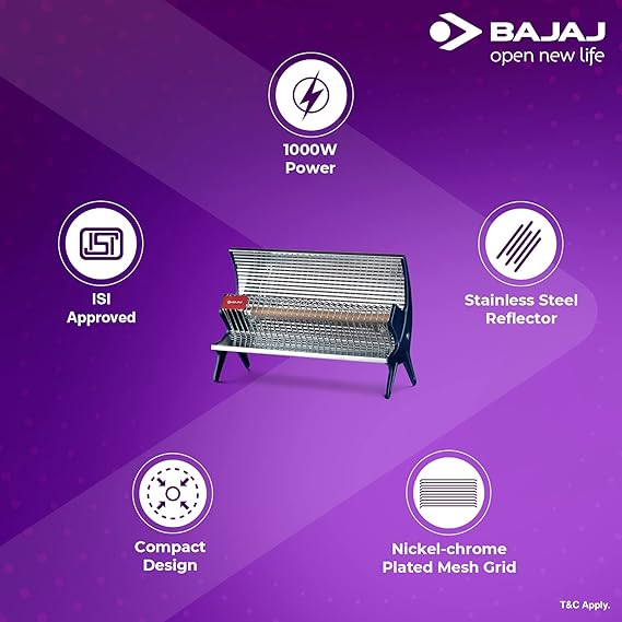 BAJAJ FLASHY 1000 WATTS RADANT ROOM HEATER (STEEL)