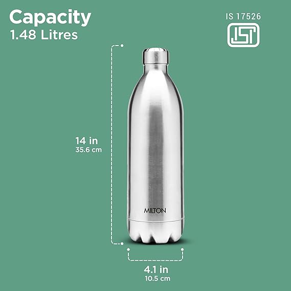 MILTON DUO DLX 1500 THERMOSTEEL WATER BOTTLE 1.5 LITRE 24 HR HOT AND COLD I LEAK PROOF LID ISI