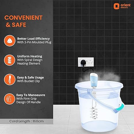 Orient Electric Arc Plus 1.5kw |Immersion water heater|100% shock proof body|Heavy copper element|With Bucket clip| ISI certified