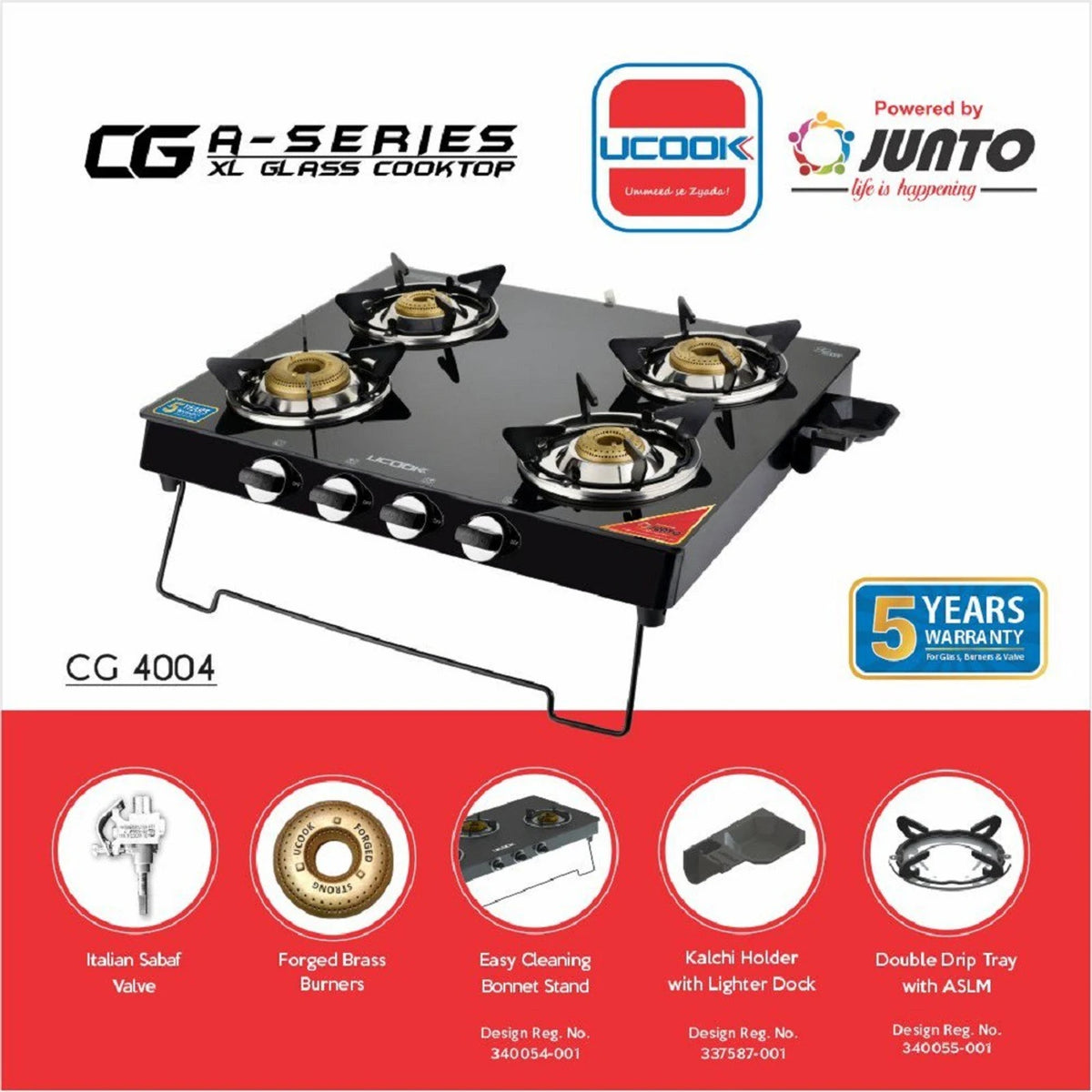 UCOOK JUNTO A Series 4 Burners Glass Top Glass Manual Gas Stove (4 Burners)