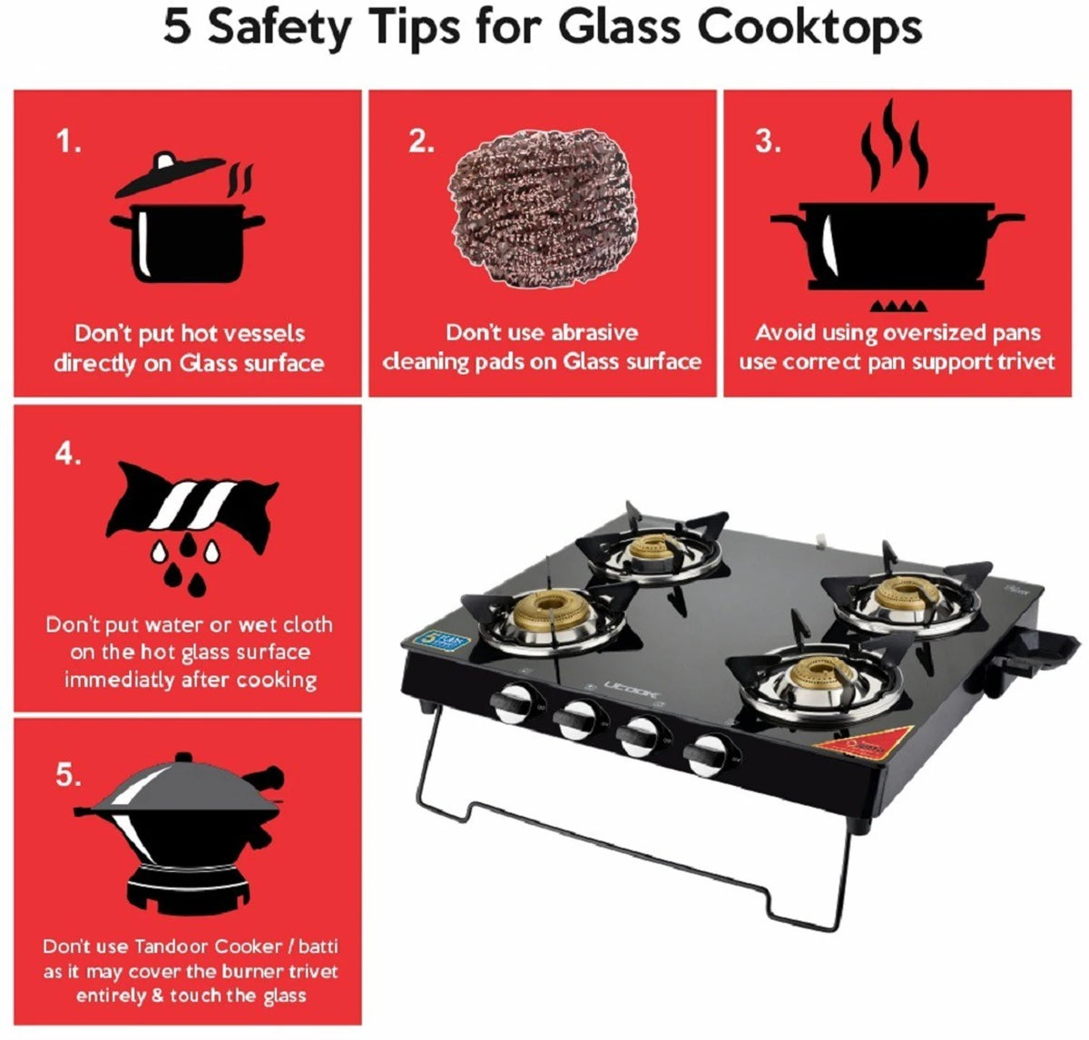 UCOOK JUNTO A Series 4 Burners Glass Top Glass Manual Gas Stove (4 Burners)