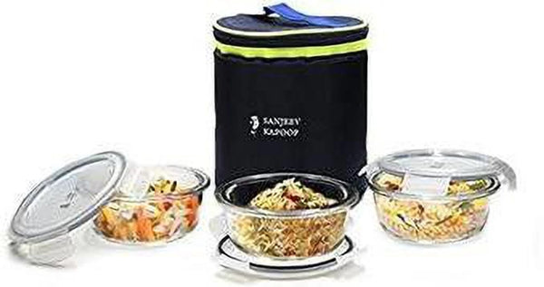 Sanjeev Kapoor BOSTON 400 ML WITH BAG 3 Containers Glass Office Lunch Box (400 ml)