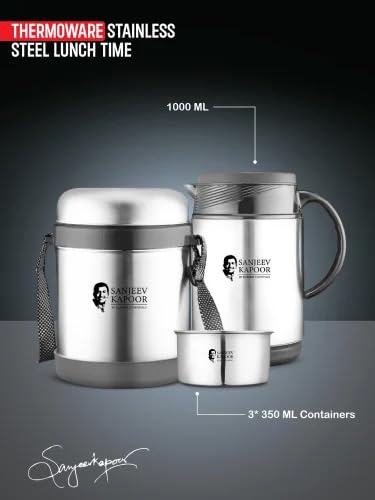 Sanjeev Kapoor Lunch Time Kettle 1000 ml + Thermo Steelo, Double Walled Insulated