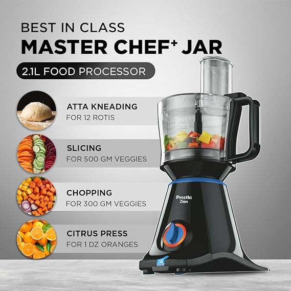 PREETHI ZION MG-227 MIXER GRINDER 750 WATT BLACK 4 JARS - MASTER CHEF FOOD PROCESSOR JAR AND FLEXI