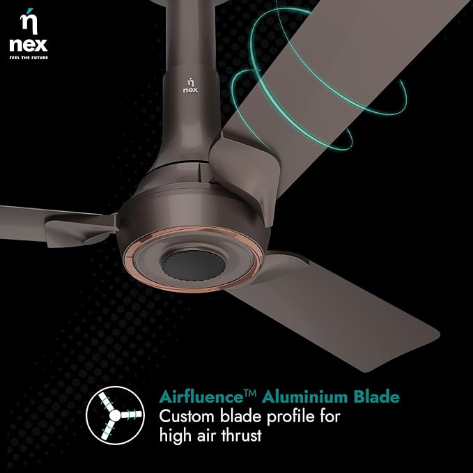 NNEX by BAJAJ Glyde A70 BLDC 1200 MM | BEE 5 Star Rated Premium Ceiling Fan with Remote | 20% Higher Air Thrust* | Airfluence™ Al Blades
