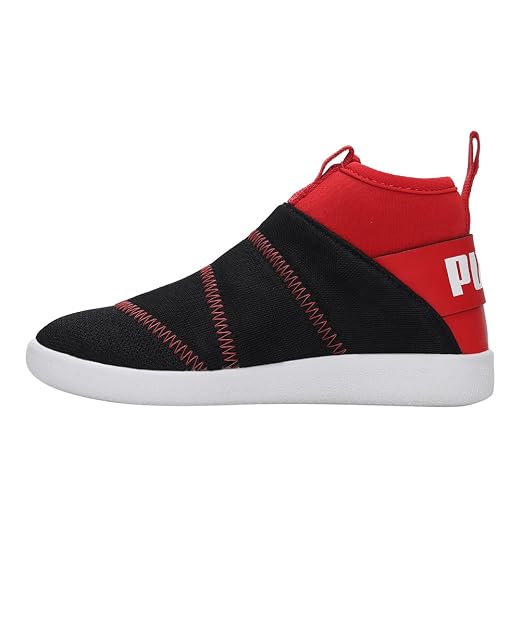 Puma Unisex-Child Lazy Knit Mid PS Puma Black-High Risk Red Sneaker- 1 UK