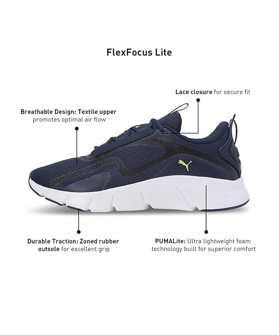 Puma Unisex-Adult FlexFocus Lite Club Navy-Lime Pow Running Shoe - 6 UK