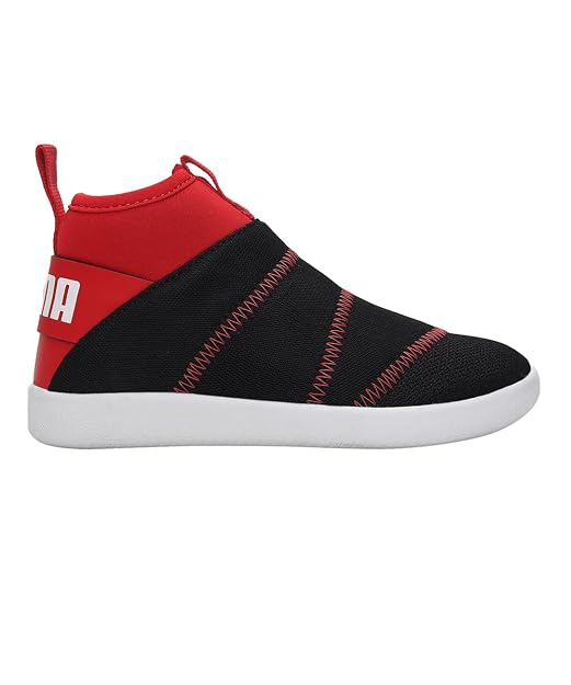 Puma Unisex-Child Lazy Knit Mid PS Puma Black-High Risk Red Sneaker- 1 UK