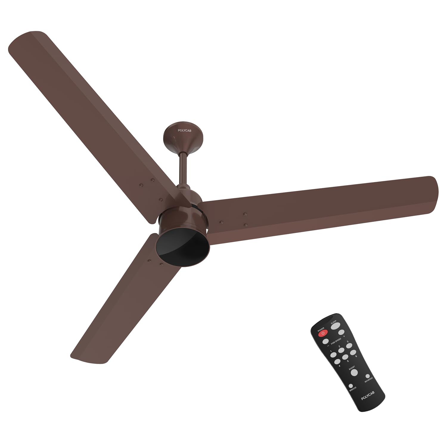 Polycab Silencio Mini 1200mm 5-Star BLDC,Remote Ceiling fan for home|55% Energy Saving, 100% Copper, High Speed, 25 Speed Setting, Reversable & Timer | 4-yr Warranty【Espresso Brown】
