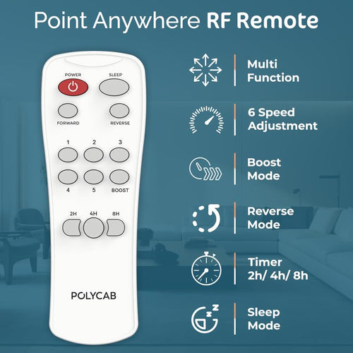Polycab Zoomer Prime 1200mm 5-Star BLDC, Remote Ceiling fan for home | 100% Copper, High Air Delivery, 6 Speed Setting, Sleep Mode, Reverse Rotation, Boost Technology | 3 Years Warranty【Silky White】