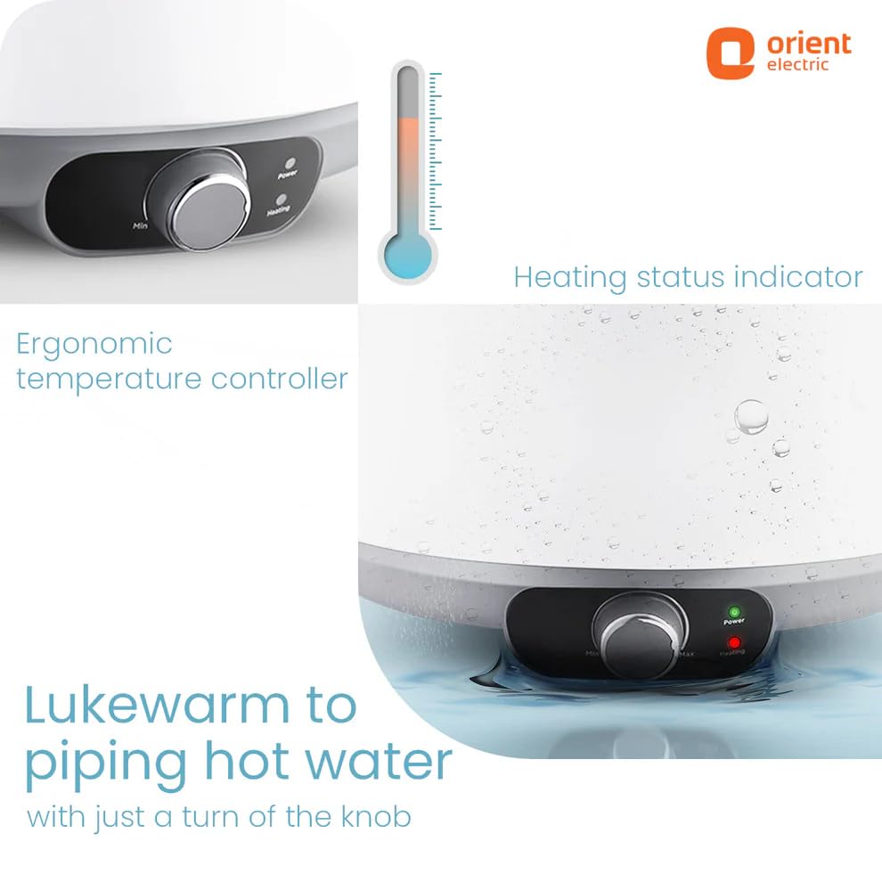 Orient Electric Aquanova Neo 25L 5 Star Storage Water Heater (White, Vertical, 2000W) | Glassline Tank | Incoloy Heating Element | Whirlflow Technology | 2 Years Warranty (White, 25 Liter)