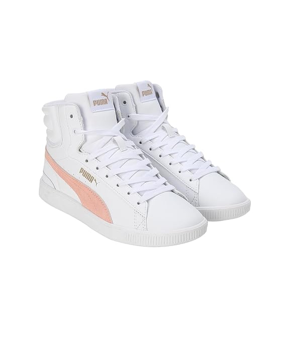 PUMA Womens Vikky v3 Mid L White-Poppy Pink-Gold Sneaker - 4 UK