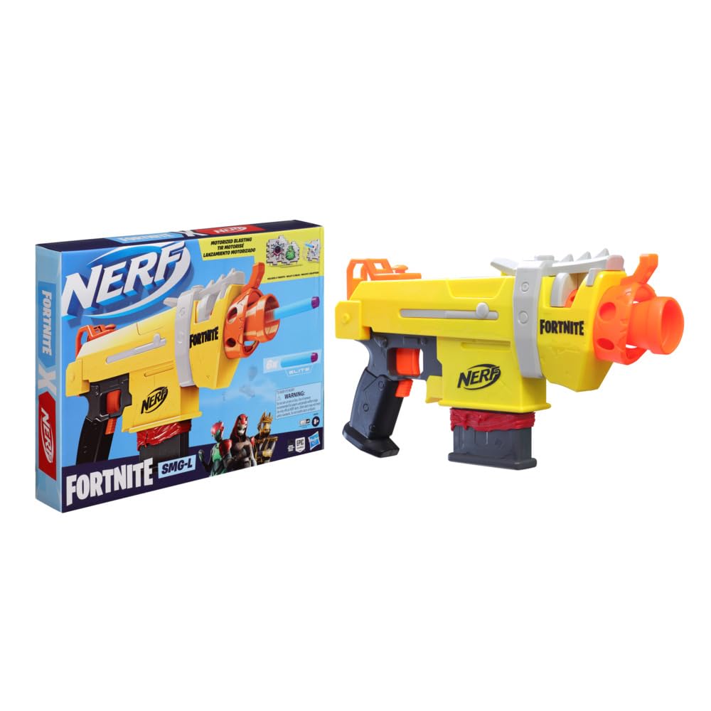 Nerf Fortnite SMG-L Motorized Dart Blaster - Includes 3 Targets - Comes with 6-Dart Clip and 6 Official Nerf Elite Darts