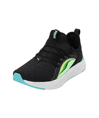 Puma Girls Softride Sophia 2 Crystal Jr Black-White-Team Aqua Sneaker - 4 UK