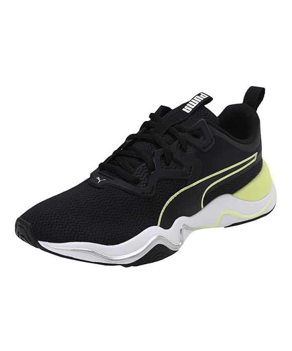 Puma womens Zone Xt Wns Black-Soft Fluo Yellow-Silver Running Shoe - 4 UK