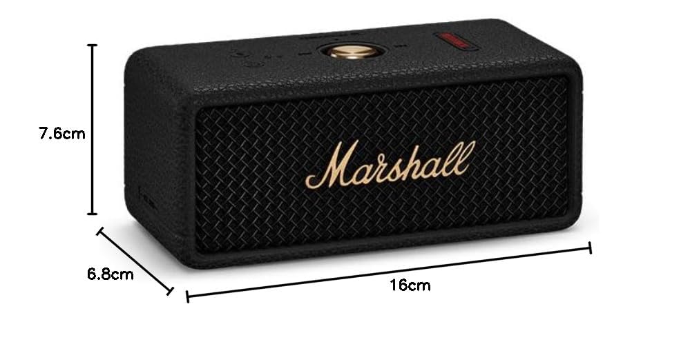 Marshall Smartchoice Emberton III Compact Portable Bluetooth Speaker with 32+ Hours of Playtime, (360° Sound), Dust & Waterproof (IP67) – Black & Brass.