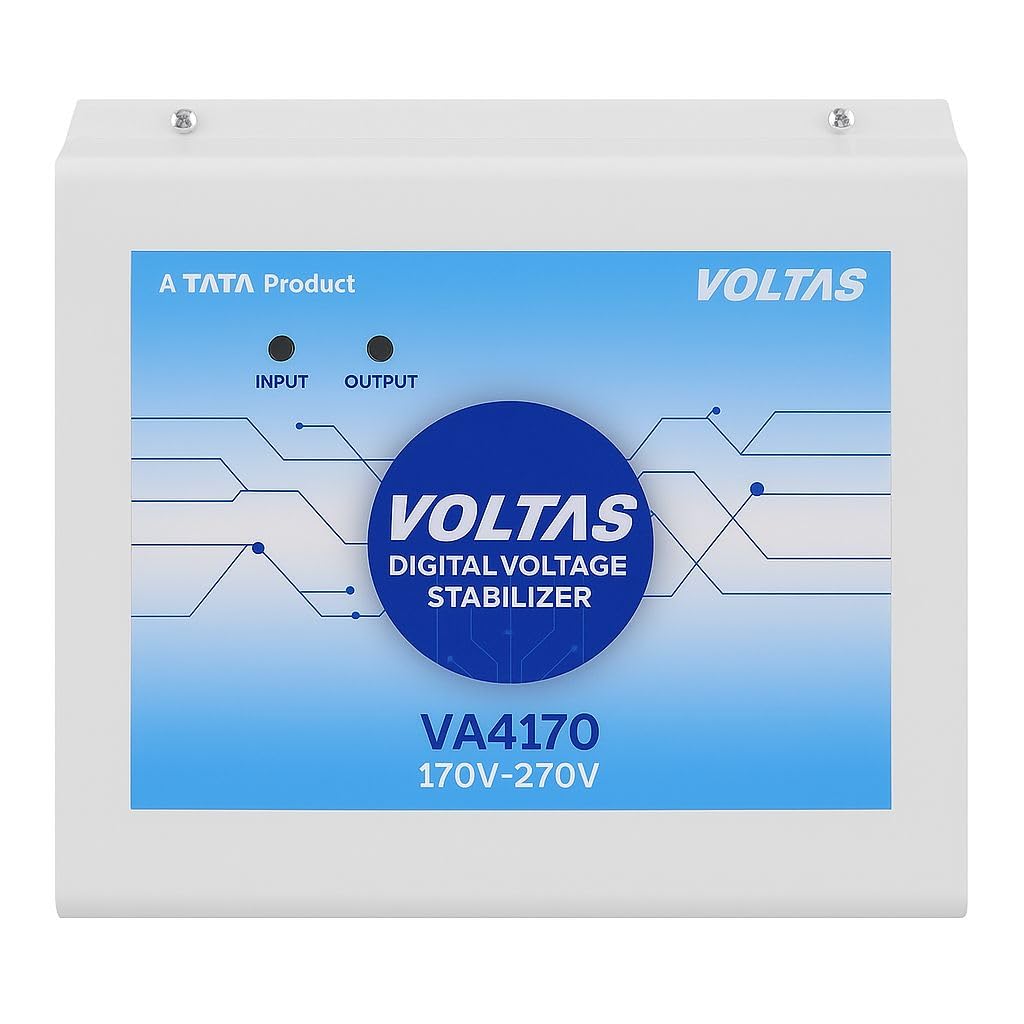 Voltas 4KVA Voltage Stabilizer VA4170 LW - Optimized For 1 Ton Or 1.5 Ton AC Units, 170V-270V Range, Blue