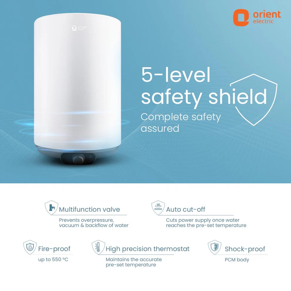 Orient Electric Aquanova Neo 25L 5 Star Storage Water Heater (White, Vertical, 2000W) | Glassline Tank | Incoloy Heating Element | Whirlflow Technology | 2 Years Warranty (White, 25 Liter)