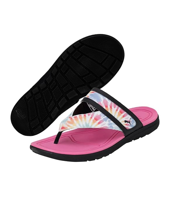 PUMA Women Softride Sunny Tie Dye Flip Flops Puma Black-Phlox Pink - 3