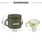 Borosil 280ml x 3 pc Glory Green Stainless Steel Lunch Box with Bag