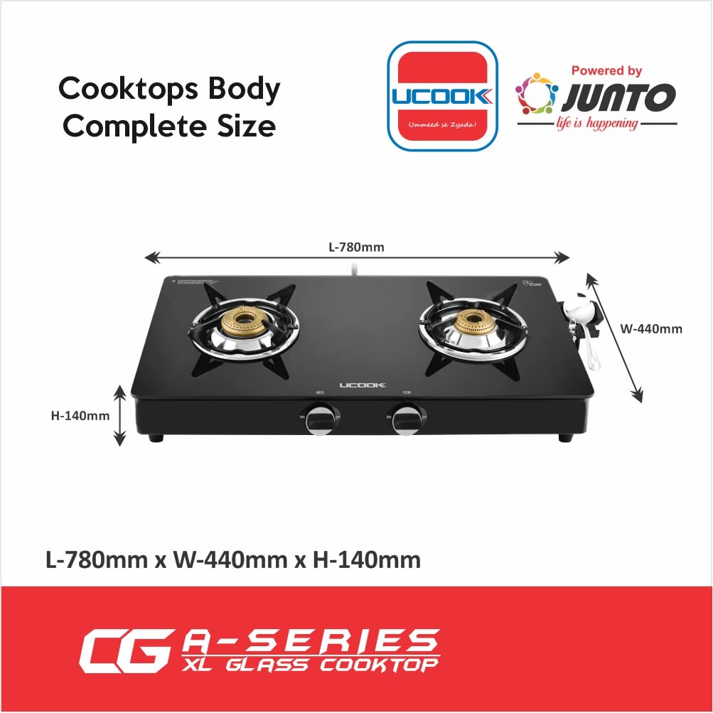 UCOOK JUNTO By United Ekta Engg. A Series XL Gas Stove With Glass Cooktop (2 Burners)