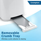Crompton SunBrown Classic Pop-up Toaster 700W with Removable Crumb Tray | 6 Browning Levels with Cancel Function | Dust Cover Plate | White Cool Touch Body