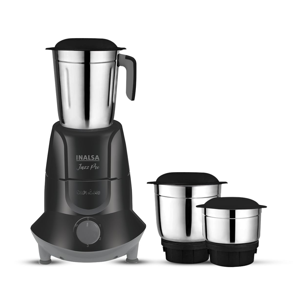 INALSA Mixer Grinder Jazz Pro -550W with 3 Stainless Steel Jars| 30 Min Motor Rating| Robust Nylon Coupler | Overload Protection| ISI Certified