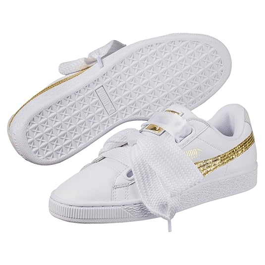 Puma Women Basket Heart Glitter Wn S Puma White-Gold Sneakers UK-8 (36407801)
