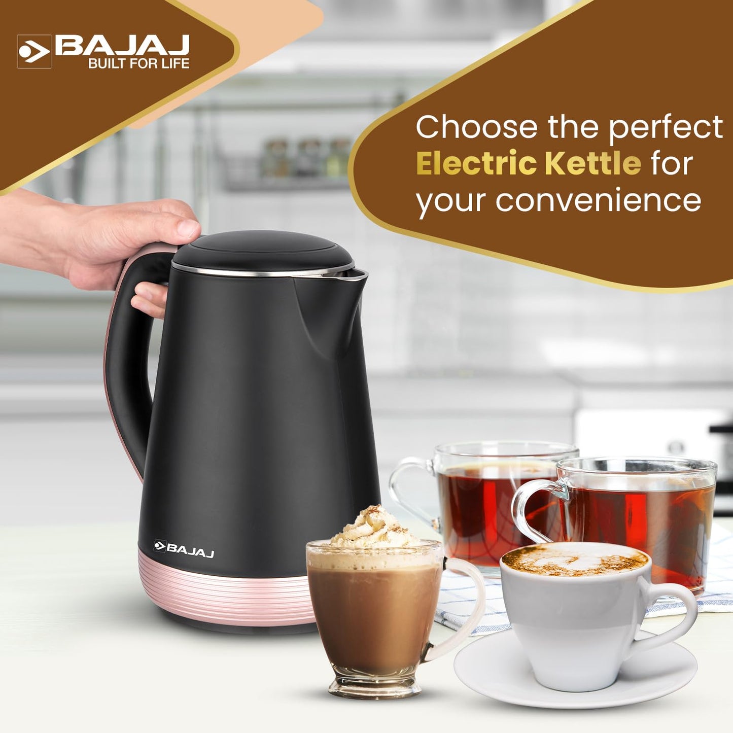 Bajaj KTP 1.7 Litre Electric Kettle | Concealed Element Stainless Steel 304 Food Grade Inner Body | Auto Shut-Off Dry Boil Mechanism