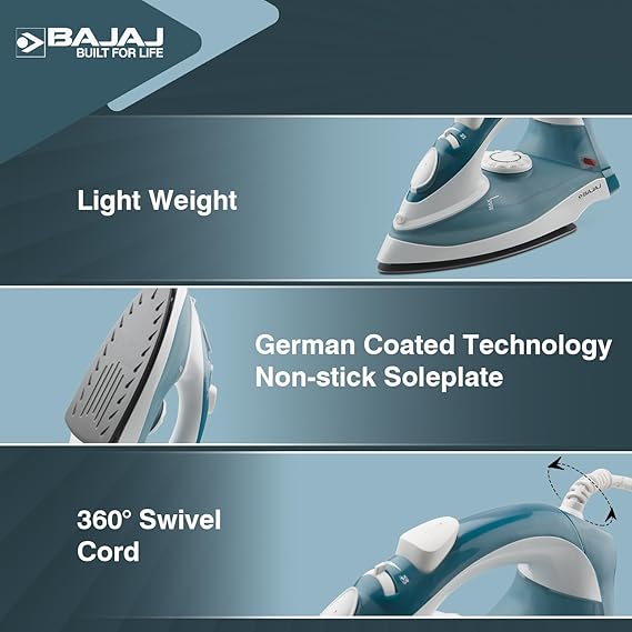 Bajaj MX 3 Neo Steam Iron | 1250 Watts Power For Faster Ironing
