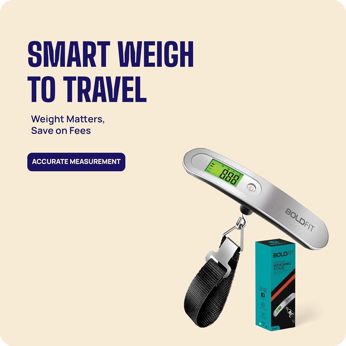 Boldfit Weight Machine For Luggage Weighing Scale For Luggage Capable Upto 50 Kg Weight Luggage Weight Machine Weighing Machine For Luggage With LCD Display...