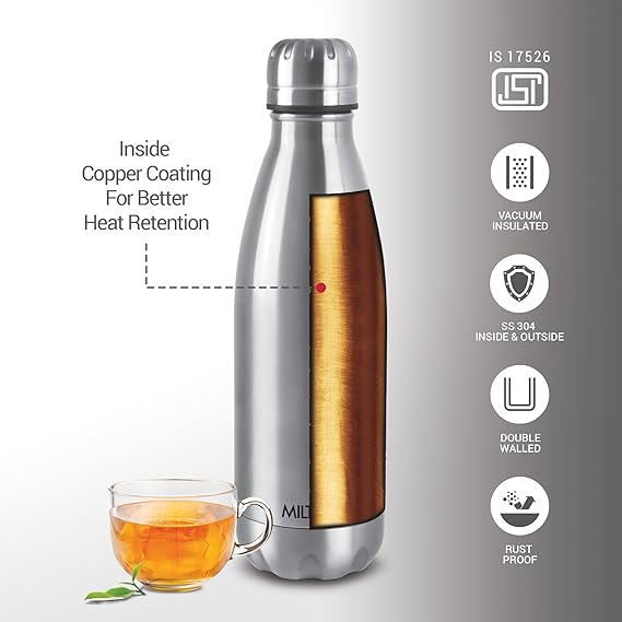 MILTON DUO DLX 1800 THERMOSTEELWATER BOTTLE 1.8 LITRE 24 HR HOT AND COLD I LEAK PROOF LID ISI