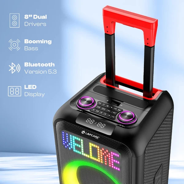 Lapcare Mika Duo 300W Extreme Power | Bluetooth v5.3 | Dual Pairing via TWS Mode | Up to 5 Hours | RGB Lighting