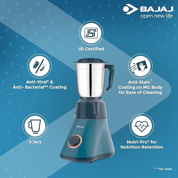 BAJAJ SPLENDORA MIXER GRINDER BLUE/COPPER