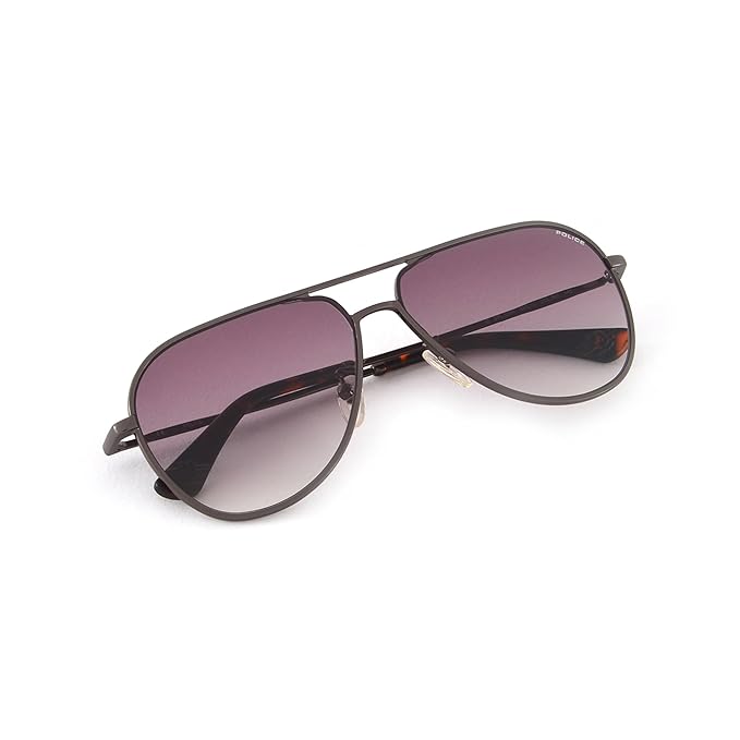 Police Eyewear | Brown Gradient Lens Aviator Sunglass | Full Rim | Shiny Dark Gun Brown Frame With 100% U.V. Protection | Men Sunglasses | Large Size | Spl359A59568Sg