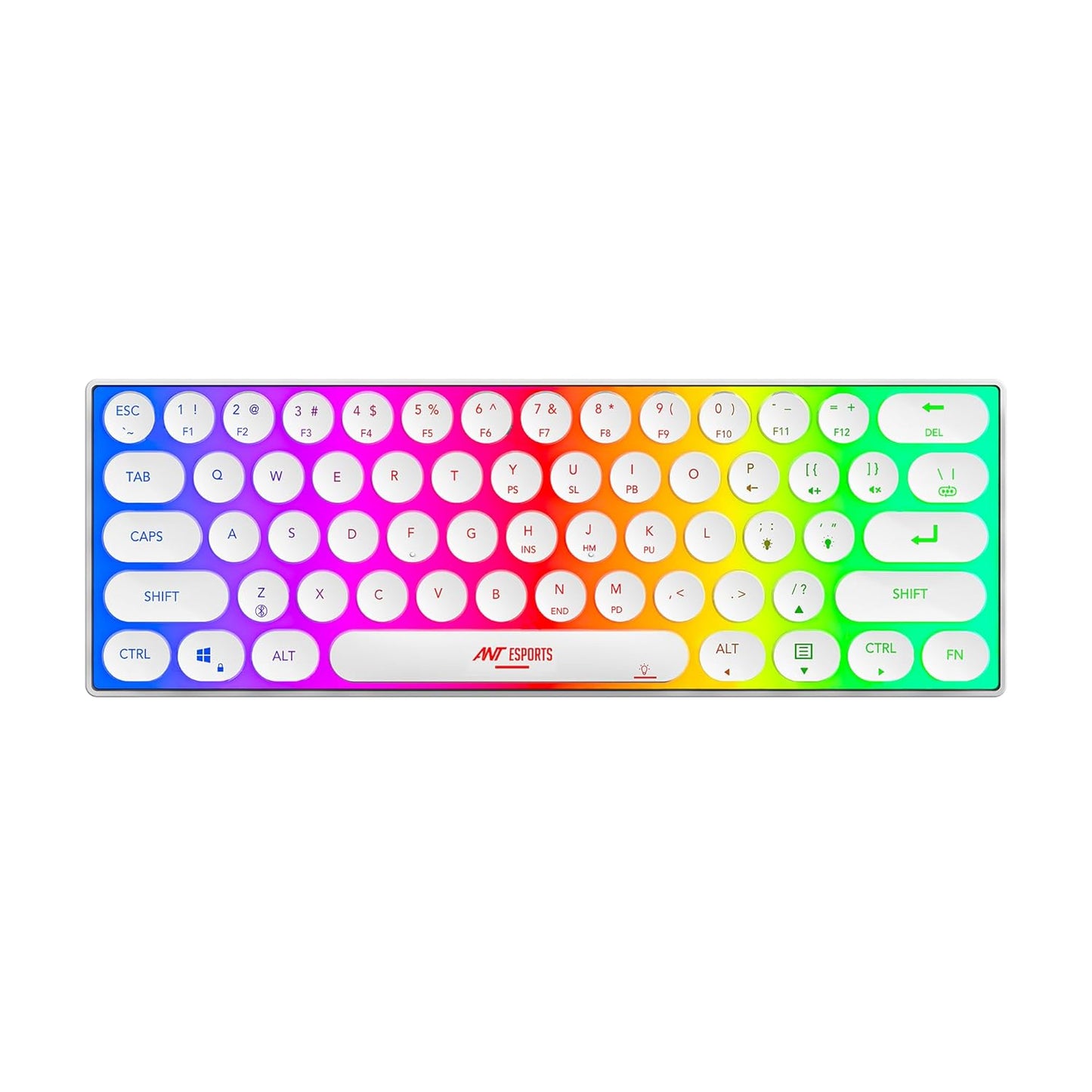 Ant Esports MK1500 Retro Style Mini 60% Pro RGB Wireless Gaming Keyboard with Membrane Switches for PC/Mobile/Tablets/Laptop/TV's- White.