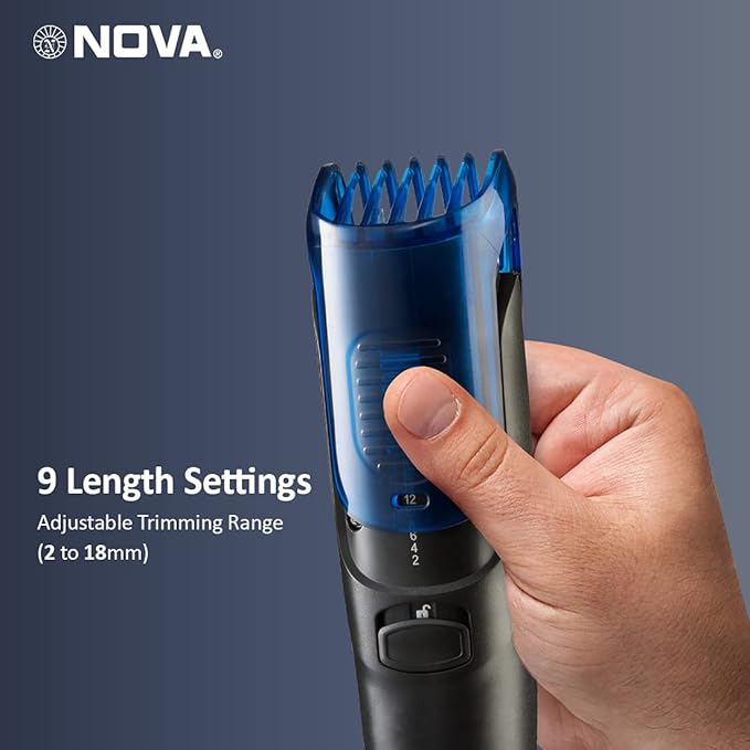 Nova NHT-1071 Titanium Coated Cordless: 45 Minutes USB Trimmer for Men (Black/Blue)