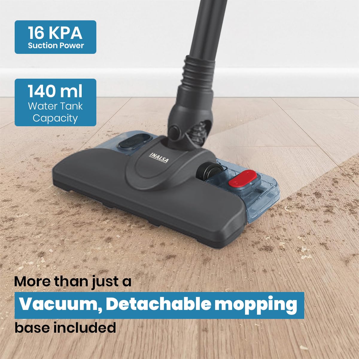 Inalsa Vacuum Cleaner with Mop for Floor Cleaning| 800 W Motor with Strong 16 KPA Suction|Electric Mop for Floor Cleaning|5 Level Efficient Filtration|Handheld Vacuum Cleaner for Home (Ozoy Mop Plus)