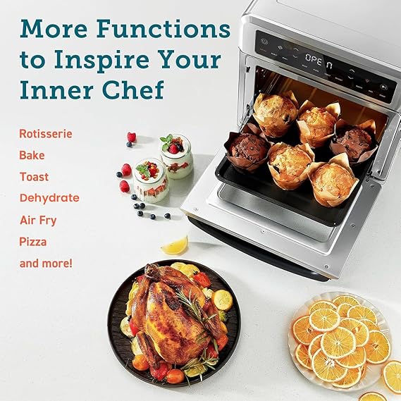 INALSA Air Fryer Oven With 23L Capacity|1700 W-16 Preset Programs |Digital Display and Touch Control| Rotisserie & Convection| 9 Accessories| Recipe Book|Aero Smart23