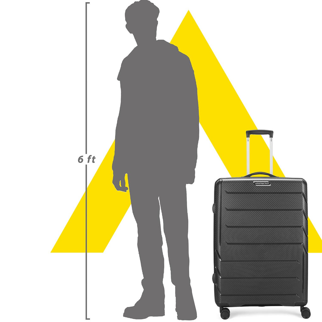 Aristocrat Polycarbonate(PC) Chroma Check-in 75 Cm(Large) 8 Wheels Double Spinner Trolley Bags for Travel Hard Case Luggage, Lightweight Bag, Suitcase with Combination Lock (Black)