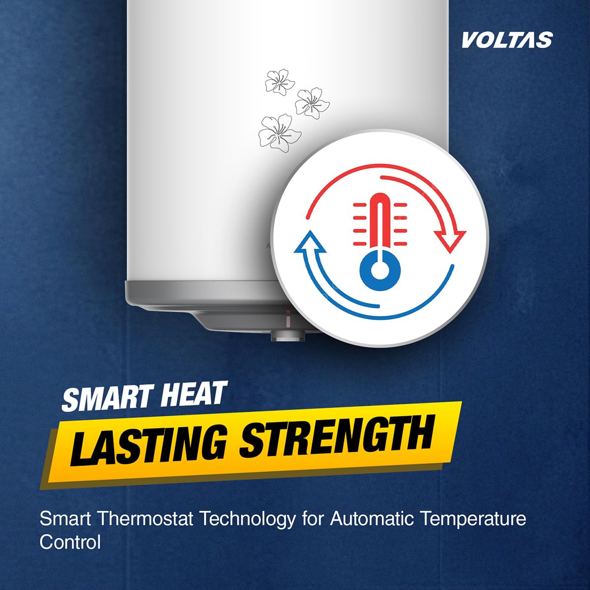 Voltas Aqua Prime 15L, 4 Star Vertical Mounting 2000W Water Heater, with Quartzline Technology (Glassline Tank), Warranty: 2 year on product, 3 year on element, 7 year on tank